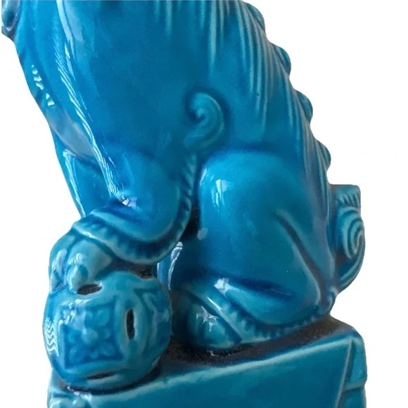 Vintage Chinese Foo Dog Turquoise Blue Glazed Porcelain - Picture 9 of 12